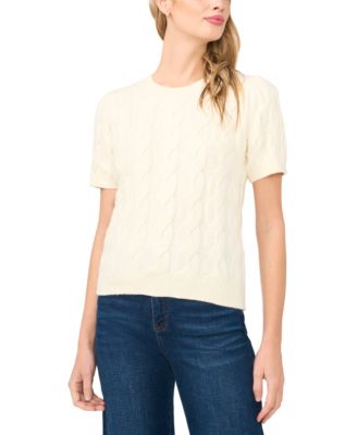 Women's Cable Puff-Sleeve Crew Neck Sweater