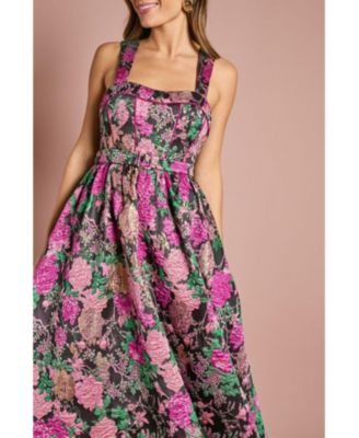 Women's Corset Jacquard Midi Dress