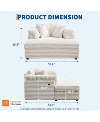 Oversized Chaise Lounge Chair Indoor Upholstered Sofa Bed with Throw Pillows and Armrests Comfy Corduroy Sleeper Couch