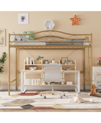 Loft Bed Twin Size, 400 Lbs Heavy Duty Metal Twin Loft Bed with Ladder & Safety Guardrail, Space-Saving, Noise Free, No Box Spring Needed