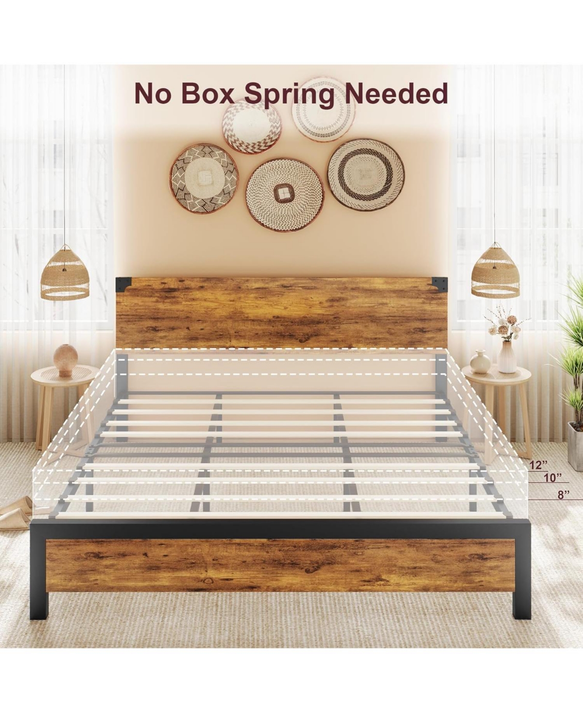 gaomon Bed Frame with Wooden Headboard – Features a Platform Design with Under-Bed Storage and Metal Legs. Noise-Free Operation