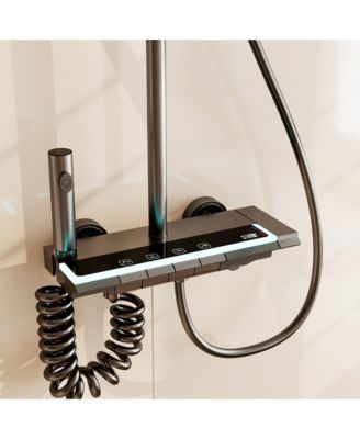 3-Spray Shower Faucet 2.5 GPM with Digital Display, LED Ambient Light, and 3-Mode Hand Shower.