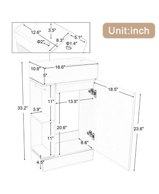 Bathroom Vanity with Sink, MDF Storage Cabinet, Two-Tier Shelf & Left or Right Orientation for Small Bathrooms