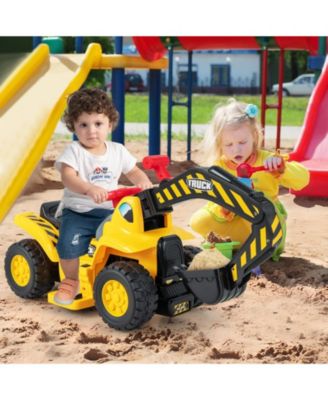 6V Kids Ride On Excavator Fun Digger with Folding Basketball Hoop