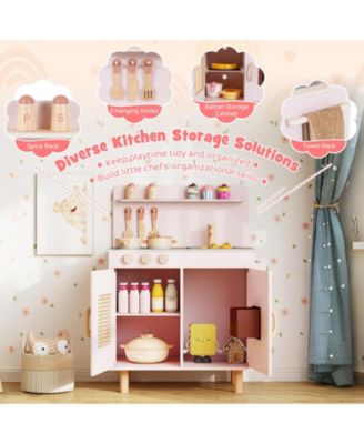 Wooden Pretend Kitchen Playset with Realistic Ice Maker, Fun Interactive Toy