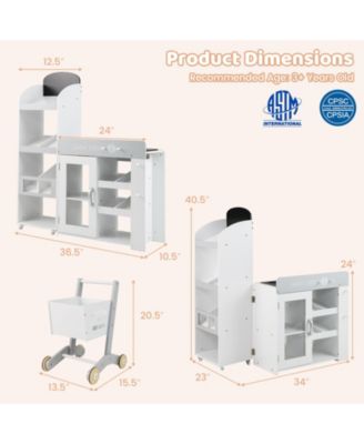 Kids Grocery Store Playset, Convertible Wooden Play Store with Shopping Cart for Pretend Play