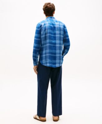 Men's Linen Summer Madras Plaid Shirt