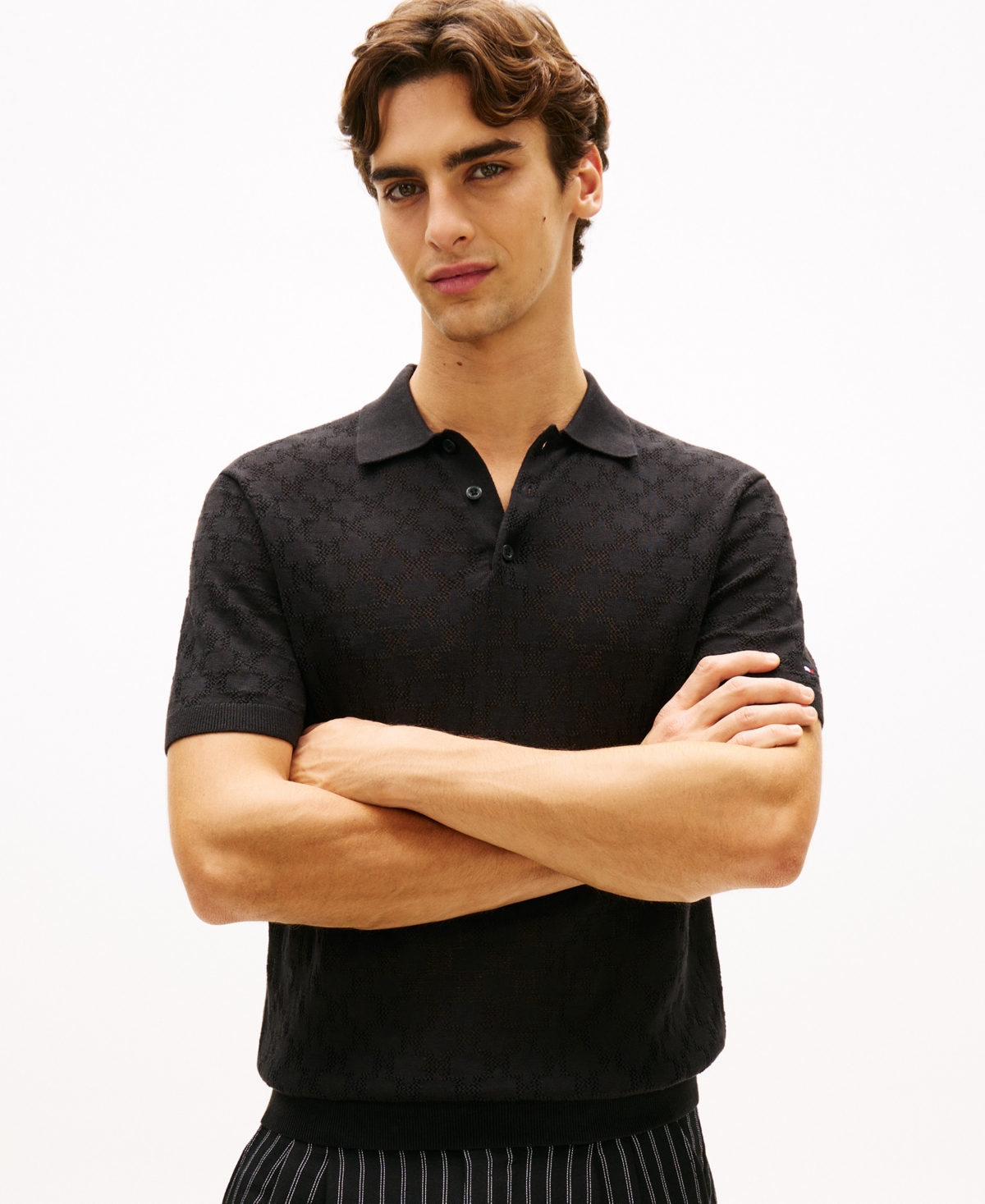 Tommy Hilfiger Men's Short-Sleeve Pointelle Polo Shirt - Black