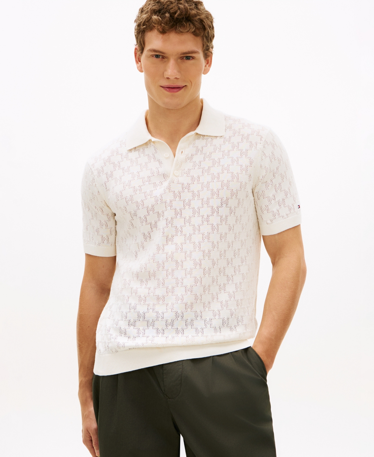 Tommy Hilfiger Men's Short-Sleeve Pointelle Polo Shirt - Ivory Petal