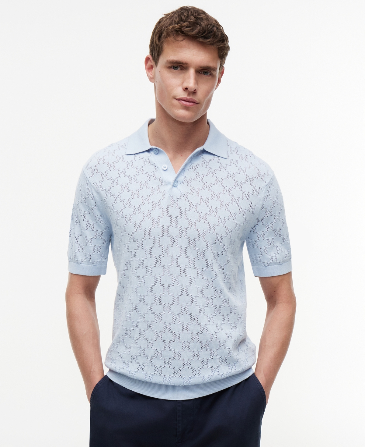 Tommy Hilfiger Men's Short-Sleeve Pointelle Polo Shirt - Breezy Blue