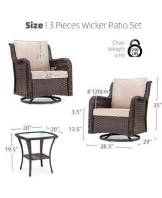 Swivel Wicker Glider Patio Chairs, 3 Piece Outdoor Wicker Rattan Swivel Rocking Chair Set, 360-Degree Rocking Chair, Armored Glass Side Table