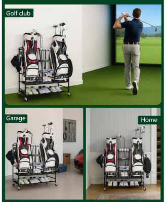 2 Golf Bag Storage Organizer, Golf Bag Stand and Other Golfing Equipment Rack for Garage, Extra Storage Rack Design for Golf Clubs