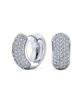 Cubic Zirconia Pave CZ 5 Row Huggie Mini Hoop Earrings Hinge Style Silver Plated