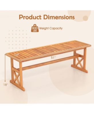 Outdoor 51 Inch Acacia Wood Bench, Slatted Seat, 800 lb Capacity
