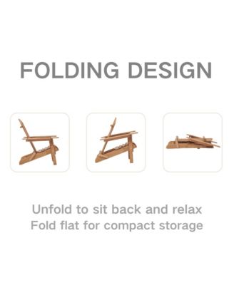 Outdoor Wooden Folding Adirondack Chair Set of 2 with BackRest, Wood Patio Chair for Garden Backyard