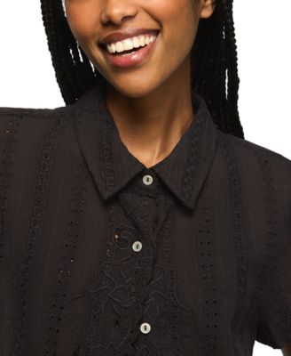 Women's Lace Short-Sleeve Boyfriend Button-Down Shirt