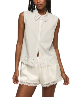 Women's Sleeveless Eyelet Button-Down Shirt