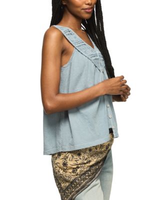 Women's Lace Yoke V-Neck Top