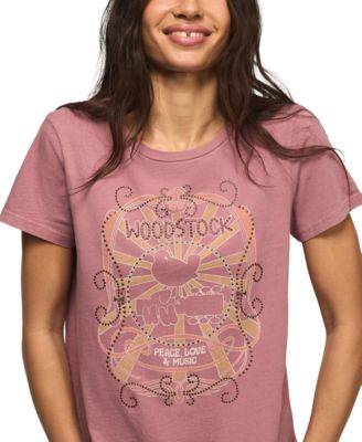 Women's Classic Fit Woodstock Peace Love Music Crew Neck T-Shirt