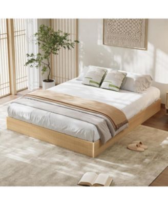 Wood Platform Bed with Fluted Design, Low Profile BedFrame, Minimalist Bed Base with Noise-Free, Easy Assembly, No Box Spring