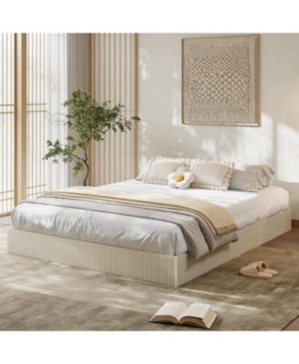 Wood Platform Bed with Fluted Design, Low Profile BedFrame, Minimalist Bed Base with Noise-Free, Easy Assembly, No Box Spring