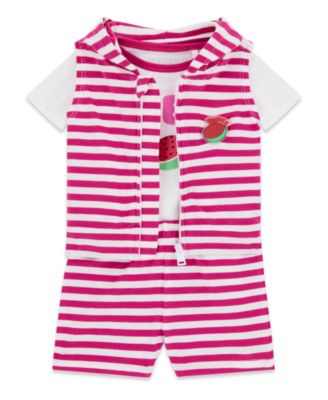 Baby Girls' Hooded Vest, Short-Sleeve Bodysuit, and Shorts, 3-Piece Set