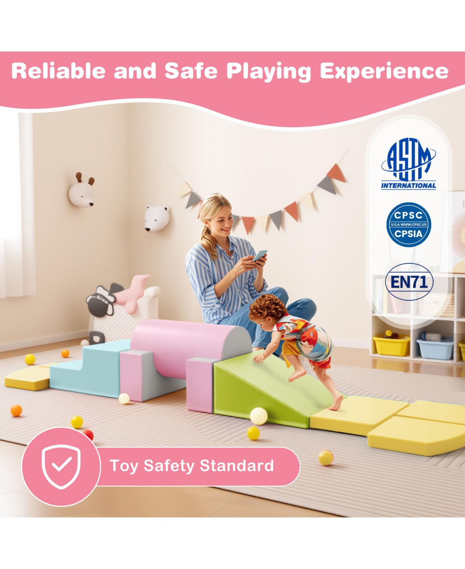 10-Piece Soft Foam Climbing Blocks for Toddlers, PU Leather Covers