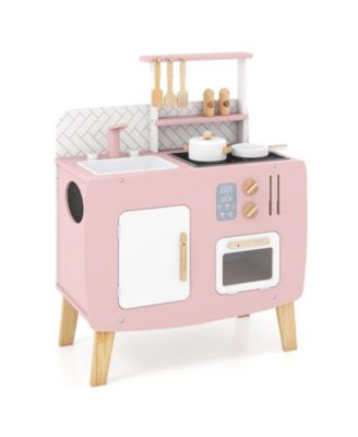 Play Kitchen for Kids, Wooden Kitchen Set with Stove, Sink, Faucet & Oven