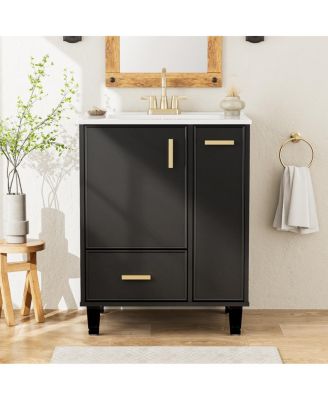 24" Bathroom Vanity with Ceramic Sink, Deep Drawer and Pull Out Basket