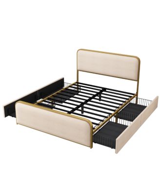 Modern Metal Bed Frame with 4 Storage Drawers