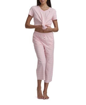 Women's 2-PC. Short-Sleeve T-Shirt & Wide-Leg Cropped Pants Pajama Set