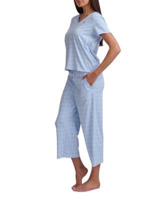 Women's 2-Piece Short-Sleeve T-Shirt & Wide-Leg Cropped Pants Pajama Set