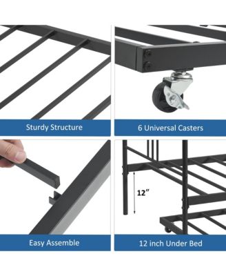 Twin size Metal Daybed with Pullout Trundle 6 Casters Bed Frame