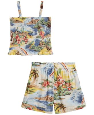 Girls' 2T-6X Tropical-Print Smocked Boxy Top & Short, 2-Piece Set