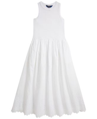 Girls' 7-16 Eyelet-Skirt Ribbed Cotton Maxi Dress