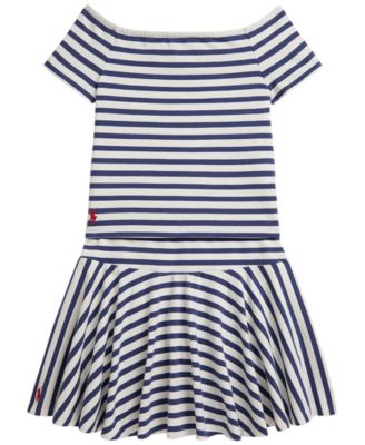 Girls' 7-16 Striped Stretch Jersey T-Shirt & Skort