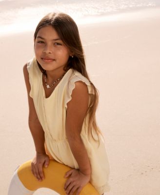 Girls' Flutter Sleeve Round Neck Eyelet Romper