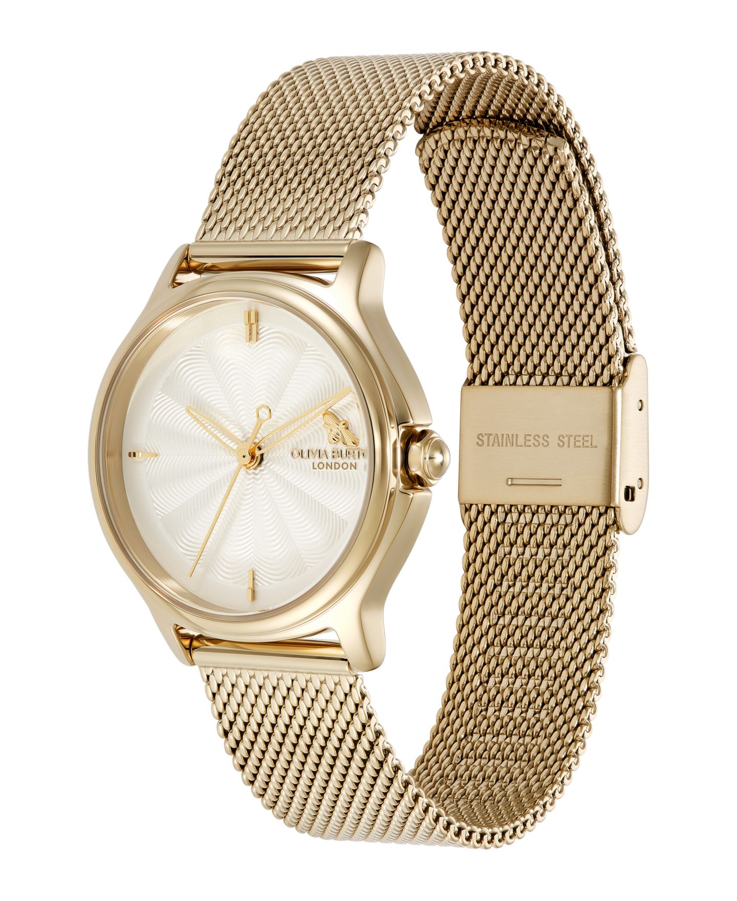 Женские часы Olivia Burton OB Classic Bee Gold Tone Stainless Steel Mesh Bracelet Watch, 29.8mm — фото 2