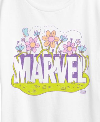 Plus Size Marvel Logo Florals Short-Sleeve Graphic T-Shirt