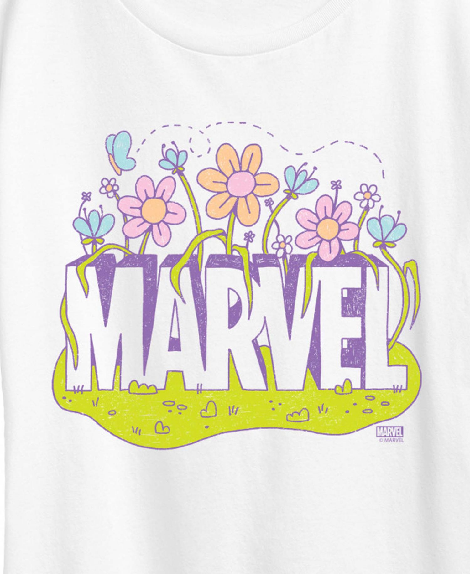 Plus Size Marvel Logo Florals Short-Sleeve Graphic T-Shirt