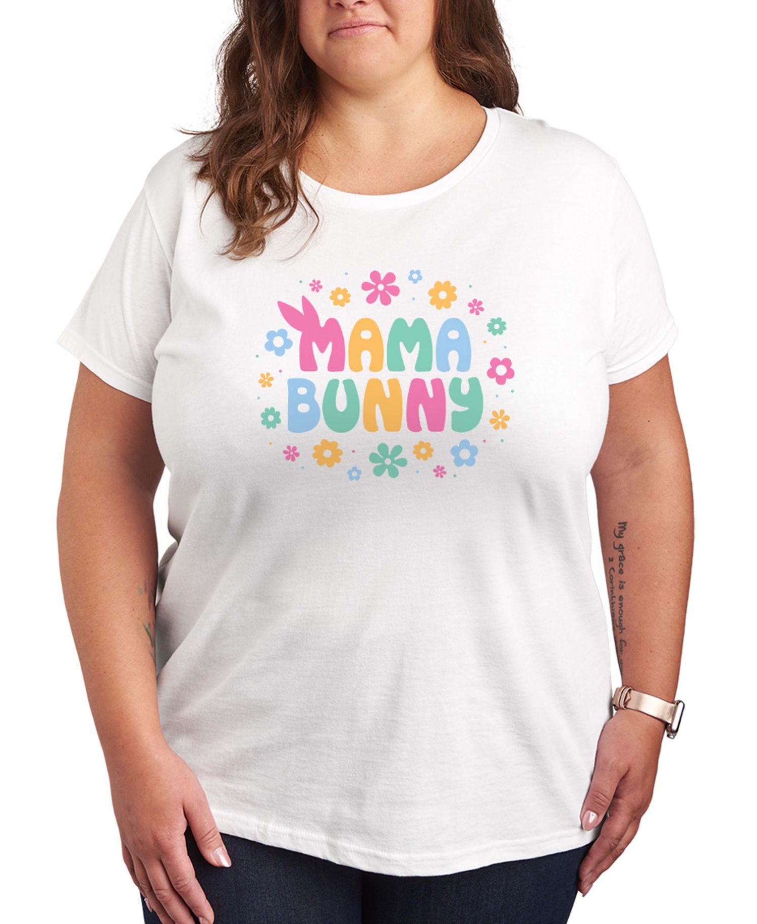 Plus Size Instant Message Bunny Mama Short-Sleeve Graphic T-Shirt