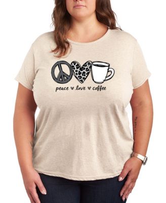 Plus Size Instant Message Peace Love Coffee Snow Leopard Short-Sleeve Graphic T-Shirt