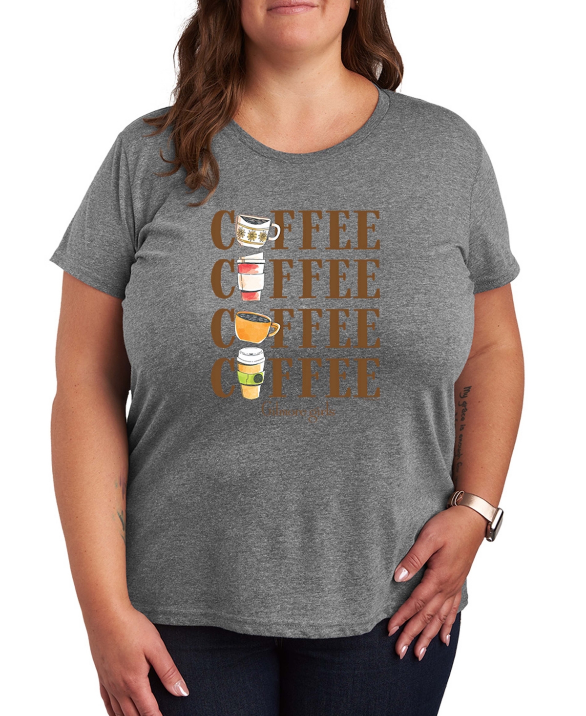 Hybrid Apparel Plus Gilmore Girls Coffee Repeated Short-Sleeve Graphic T-Shirt