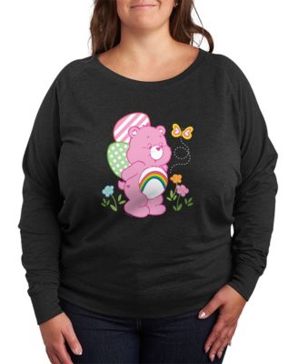 Plus Size Care Bears Cheer Bear Easter Scene French Terry Long-Sleeve T-Shirt