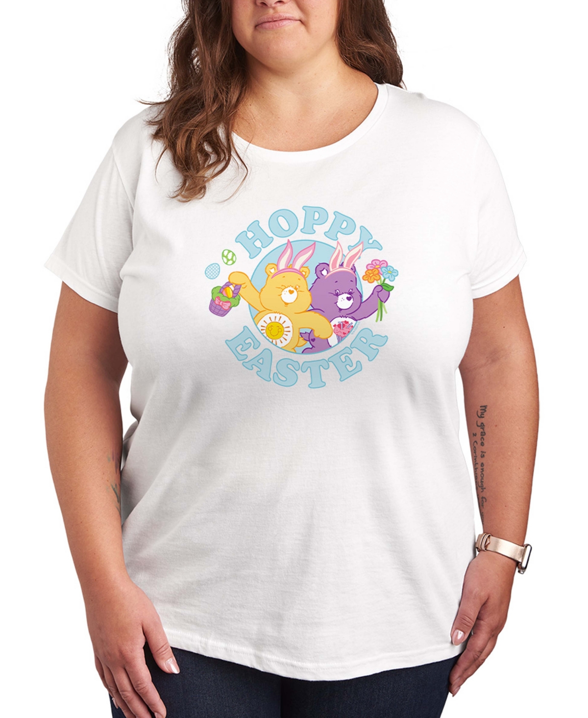 Hybrid Apparel Plus Size Care Bears Hoppy Easter Short-Sleeve Graphic T-Shirt - White