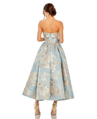 Petite Strapless Brocade Midi Dress with Pockets
