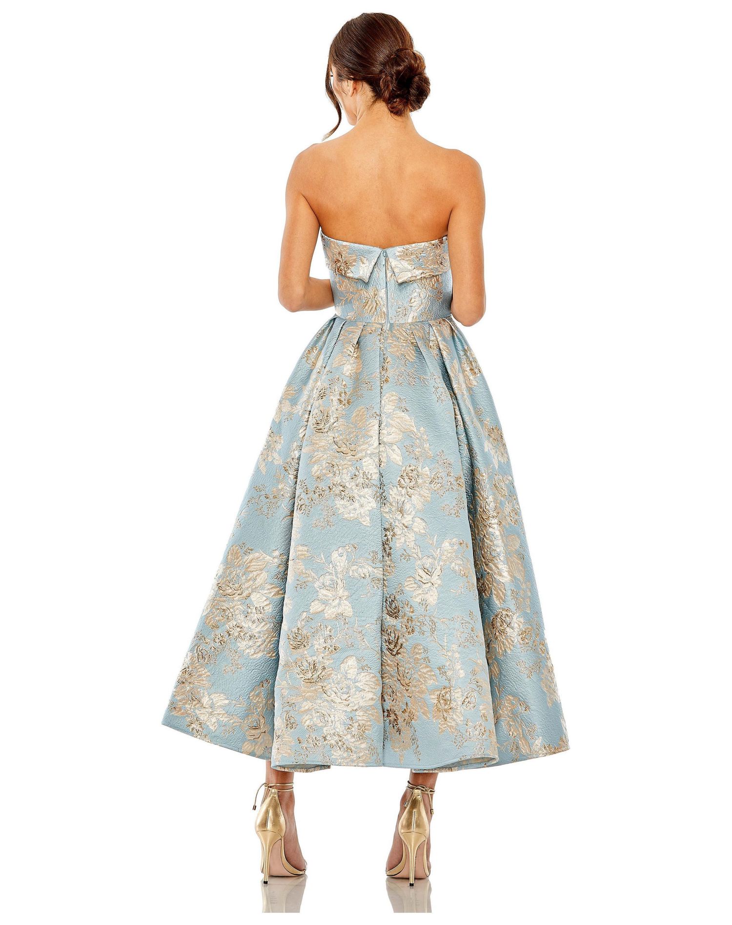 Petite Strapless Brocade Midi Dress with Pockets