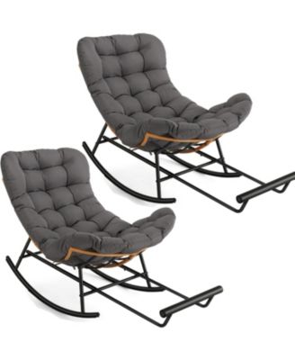 2PCS Papasan Rocking Chair with Foot Rest, Oversized Papasan Chair with Thick Removable Cushion and Metal Frame