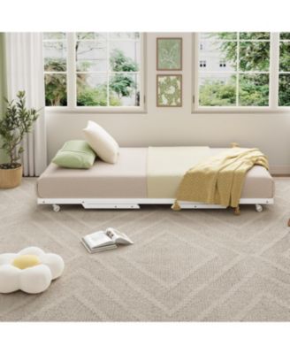 Twin Pop Up Trundle Bed Frame,Trundle Day Bed with Lockable Casters,Foldable Metal Platform