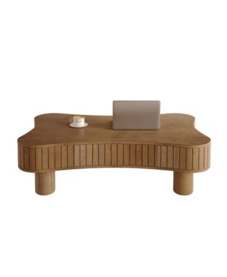 Lift Top Coffee Table - Fluted-Panel Wooden Center Table, Hidden Storage, Silent Hydraulic Lift, Curved Corners for Living Room (Walnut)